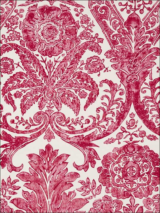 Scalamandre SC0002WP88354 Luciana Damask Print Raspberry Wallpaper