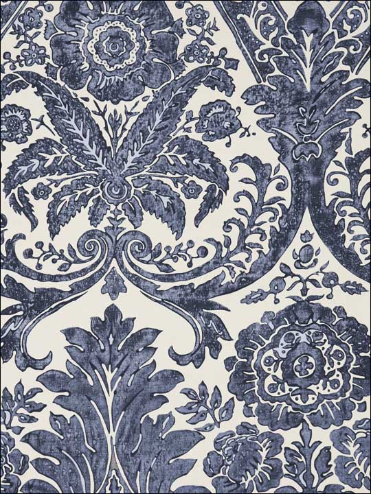 Scalamandre SC0003WP88354 Luciana Damask Print Denim Wallpaper
