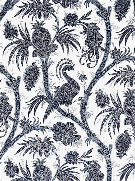 Scalamandre SC0006WP88355 Balinese Peacock Indigo Wallpaper