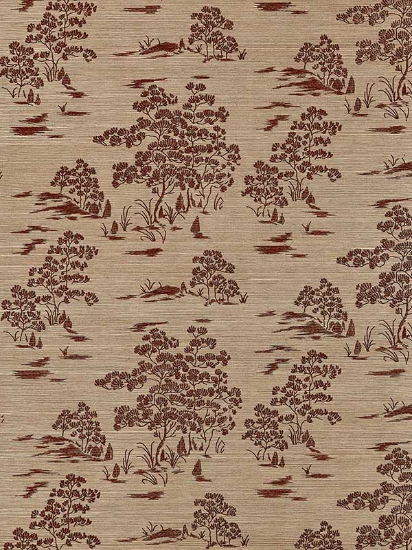 Scalamandre SC0003WP88445 Katsura Embroidered Toile Terra Wallpaper