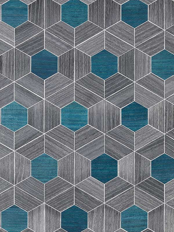 Scalamandre SC0003WP88467 Hive Wood Ash and Aqua Wallpaper