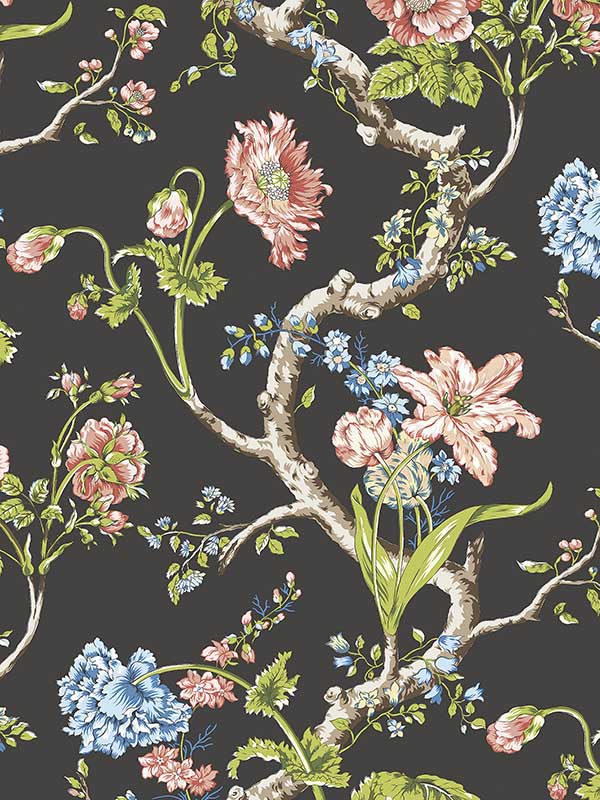 Scalamandre SC0004WP88432 Andrew Jackson Floral Noir Wallpaper
