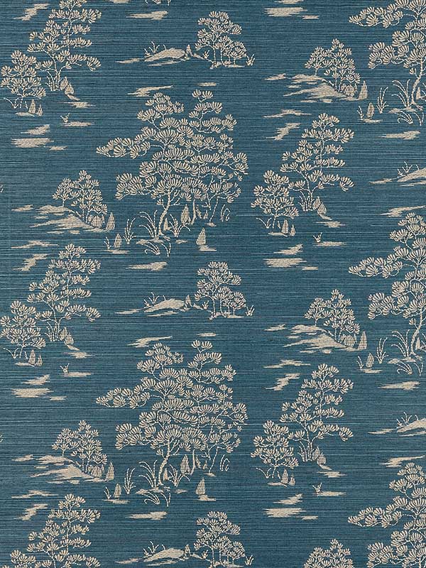 Scalamandre SC0004WP88445 Katsura Embroidered Toile Peacock Wallpaper
