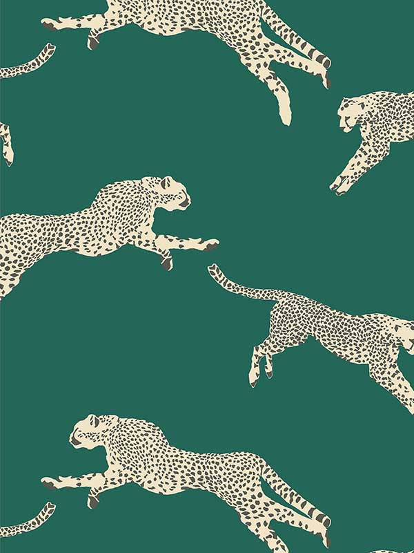 Scalamandre SC0005WP88449D Leaping Cheetah Evergreen Wallpaper
