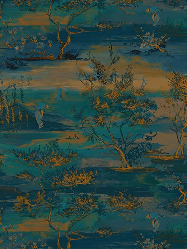 Scalamandre SC0005WP88451 Sagimai Teal Wallpaper