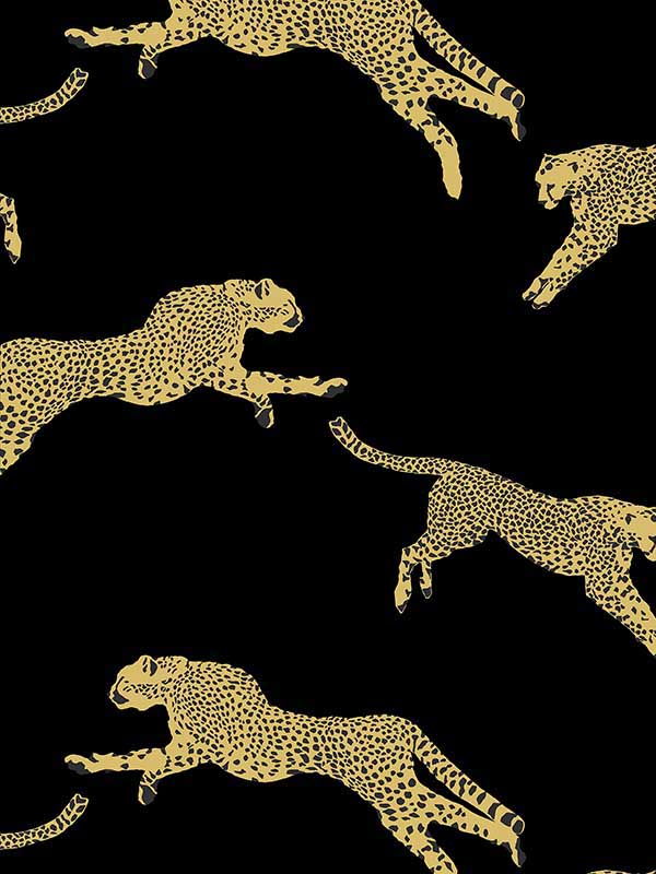 Scalamandre SC0006WP88449D Leaping Cheetah Black Magic Wallpaper