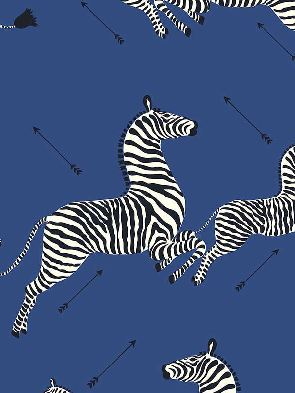Scalamandre SC0008WP81388M Zebras Wallpaper Denim Wallpaper