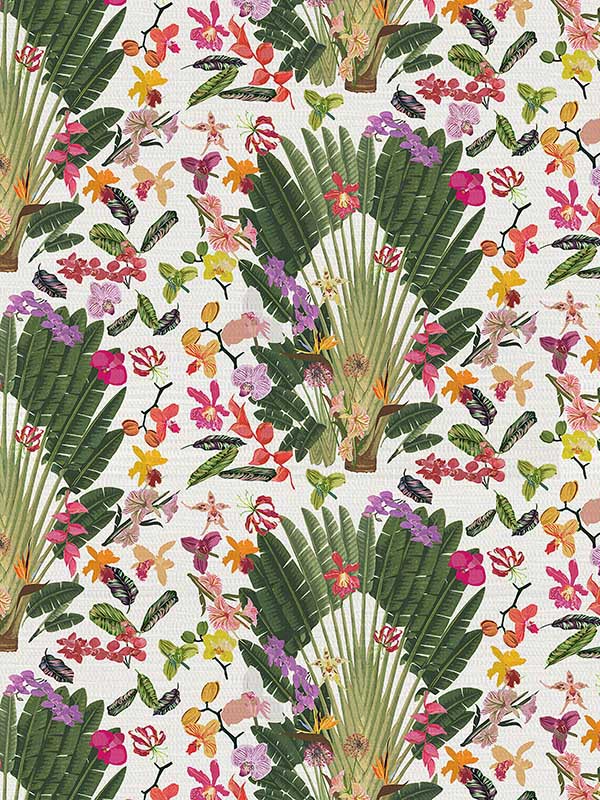 Scalamandre WNM0001TROP Fantasy Tropical White Wallpaper