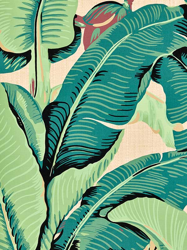 Scalamandre WHN000144003 Hinson Palm Paperweave Green On Straw Wallpaper