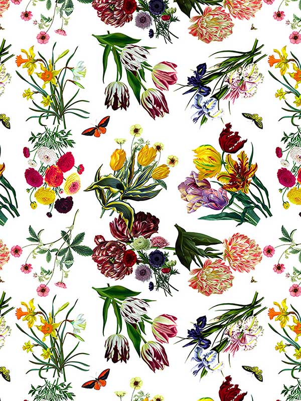 Scalamandre WNM0001FLOR Flora and Fauna White Wallpaper