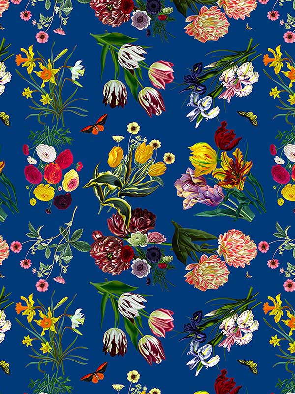 Scalamandre WNM0004FLOR Flora and Fauna Blue Wallpaper