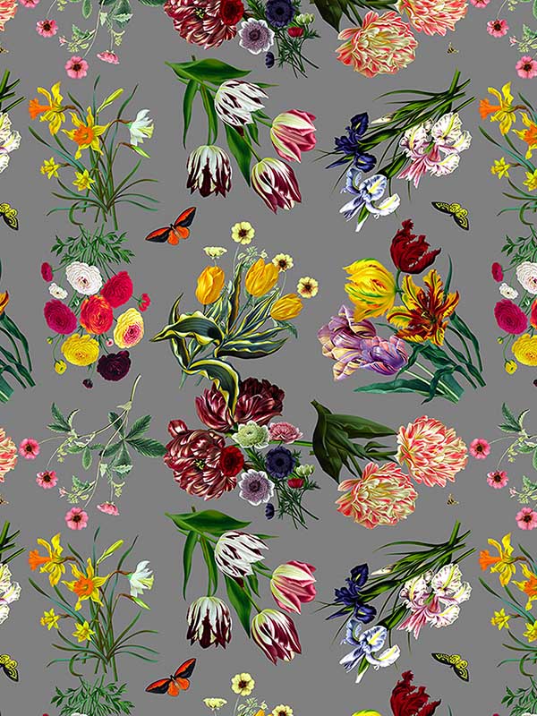 Scalamandre WNM0005FLOR Flora and Fauna Gray Wallpaper
