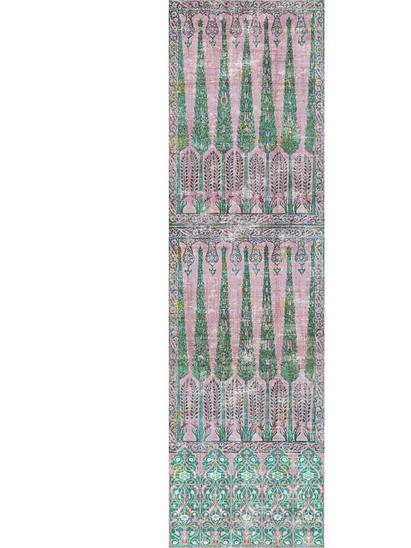Scalamandre WNM1022TOPK Topkapi Garden Panel Green Pink Wallpaper