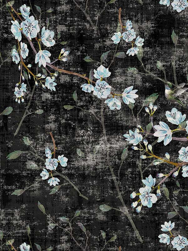 Scalamandre WNM1058BLOS Blossom Fantasia Black Blue Wallpaper