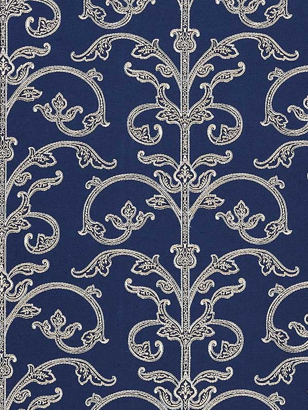 Scalamandre SC0003WP88558 Saxony Scroll Navy Wallpaper