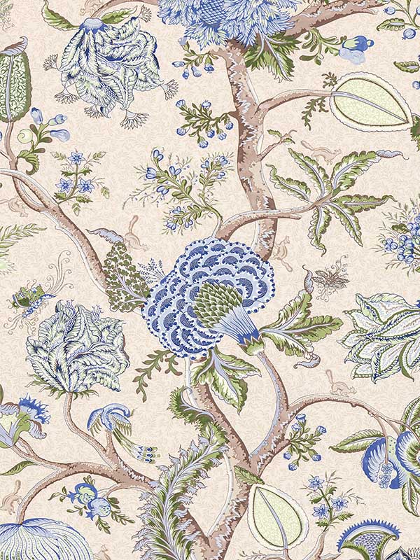 Scalamandre SC0003WP88585 Pondicherry Blue Green On Cream Fern Wallpaper