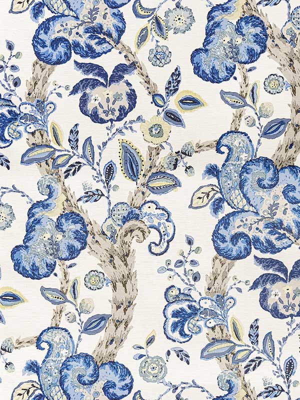 Scalamandre SC0003WP88589 Cumbria China Blue On Ivory Wallpaper
