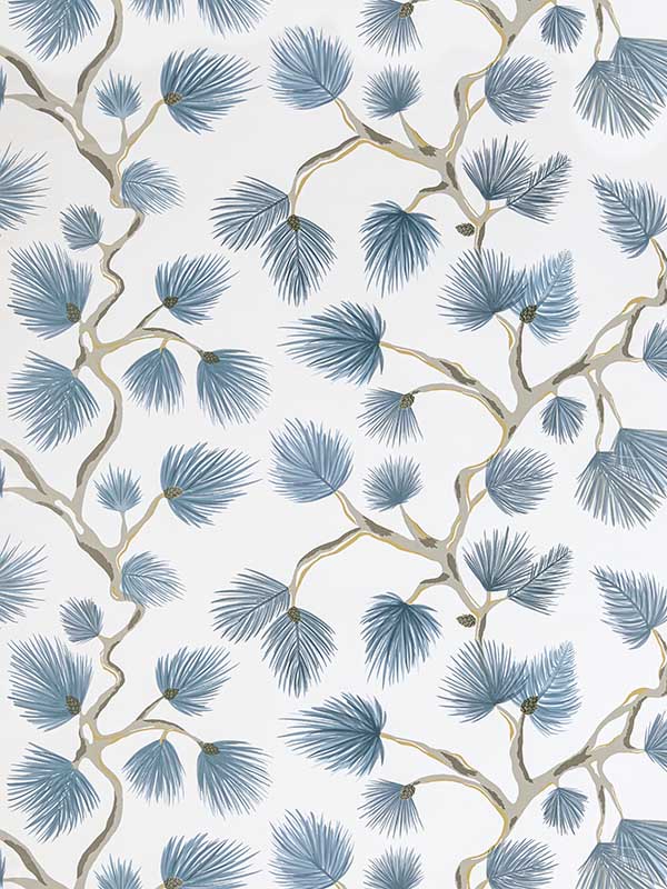 Scalamandre SC0003WP88593D Pignoli Blue Jay Wallpaper