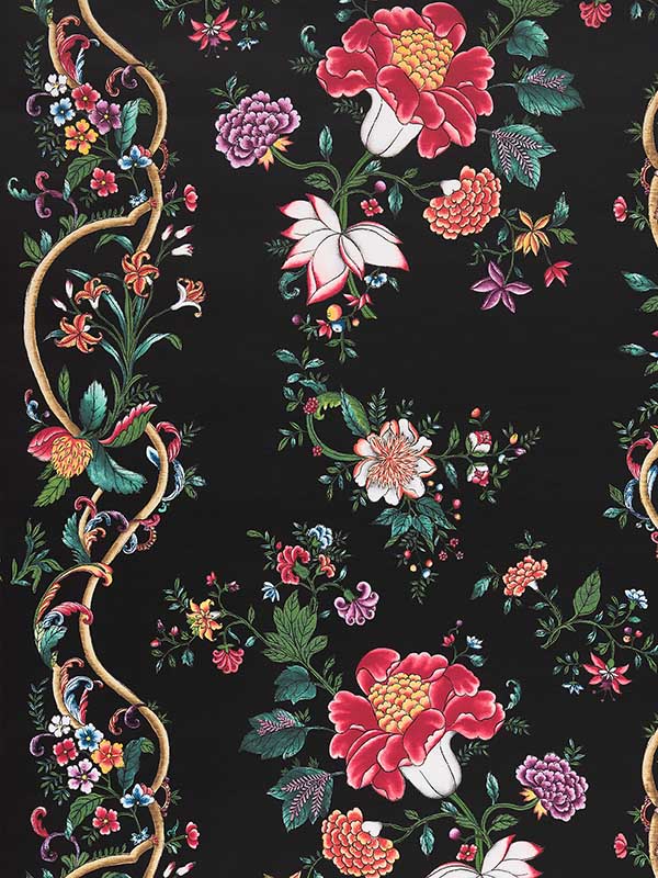 Scalamandre SC0004WP88566 Camellia Trellis Onyx Ruby Wallpaper