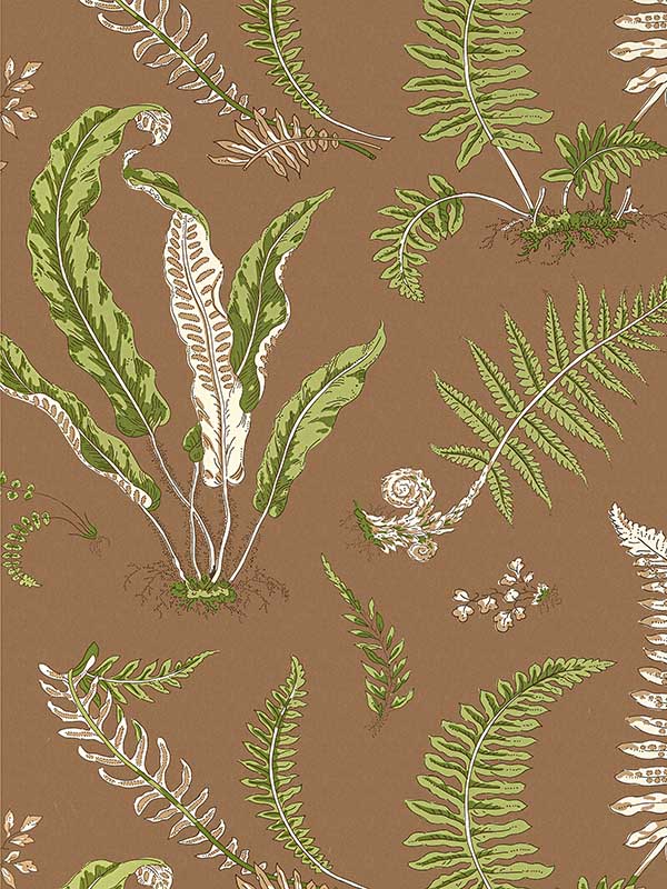 Scalamandre SC0005WP88592D Elsie De Wolfe Greens On Brown Wallpaper