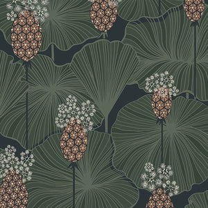 Schumacher - Umbrella Leaves - Navy - 3119 - Wallpaper