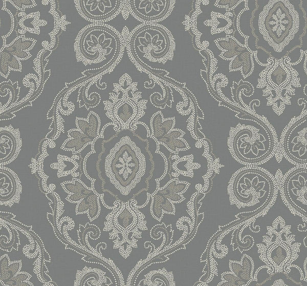 Seabrook Nautical Damask Black Sands Wallpaper