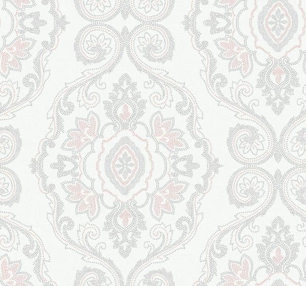 Seabrook Nautical Damask Pink Sunset Wallpaper