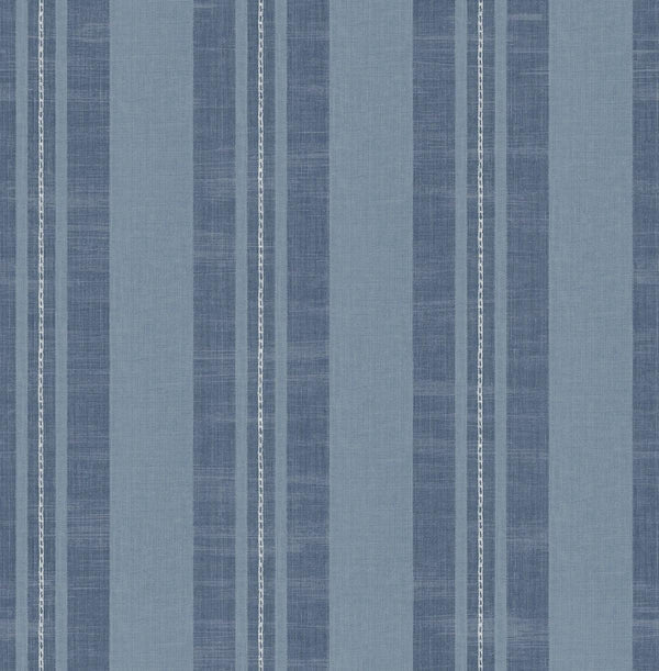 Seabrook Linen Stripe Sky Blue And Denim Wallpaper