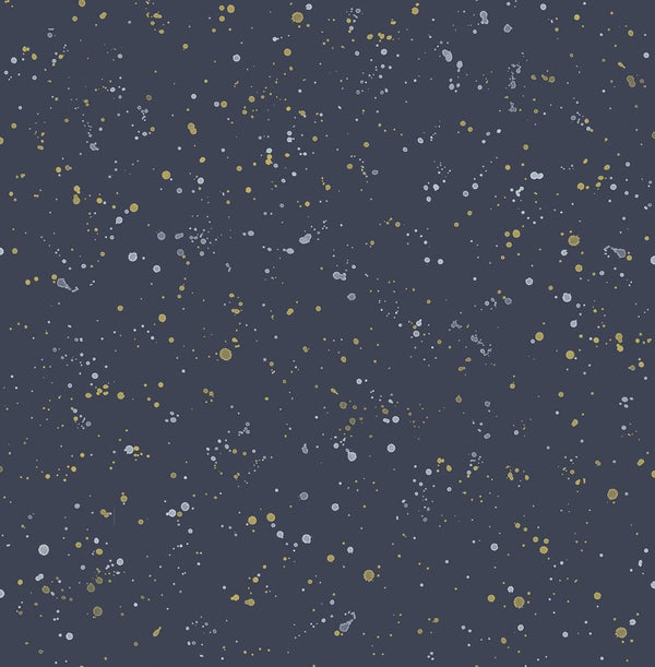Seabrook Paint Splatter Navy And Metallic Gold Wallpaper