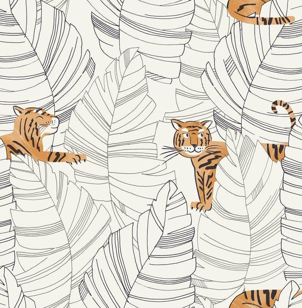 Seabrook Hiding Tigers Black And Orange Wallpaper