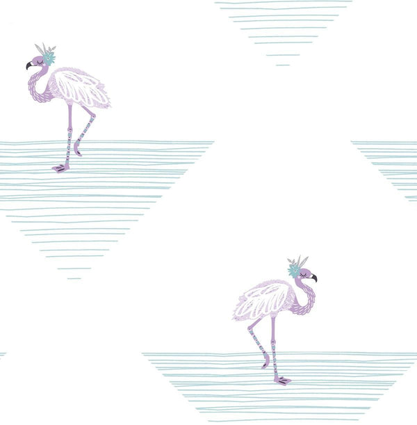 Seabrook Dancing Flamingo Teal And Lilac Wallpaper