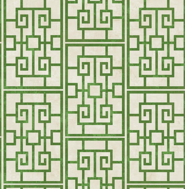 Seabrook Dynasty Lattice Metallic Pearl And Emerald Green Wallpaper