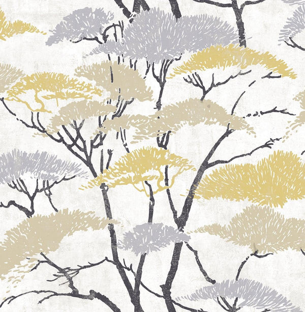 Seabrook Confucius Tree Metallic Gold And Silver Wallpaper