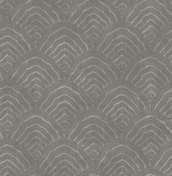 Seabrook Confucius Scallop Charcoal And Metallic Silver Wallpaper