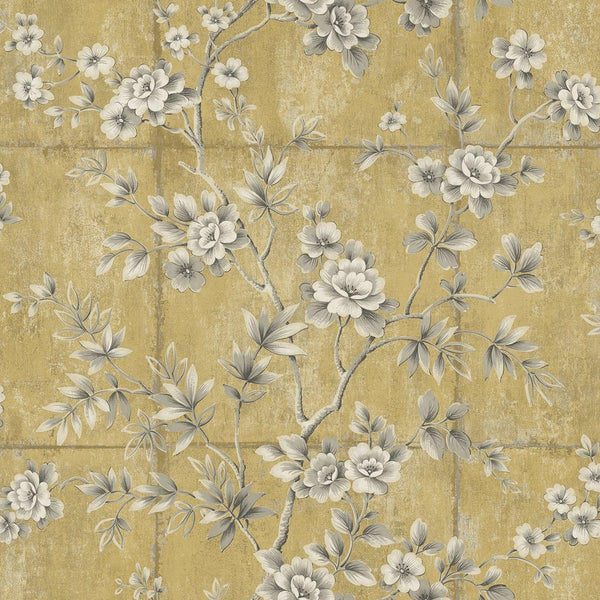Seabrook Great Wall Floral Metallic Gold And Taupe Wallpaper