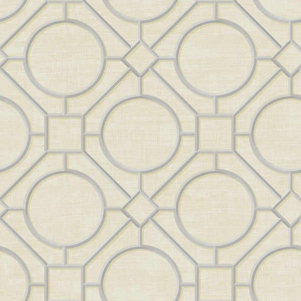 Seabrook Silk Road Trellis Metallic Silver And Linen Wallpaper
