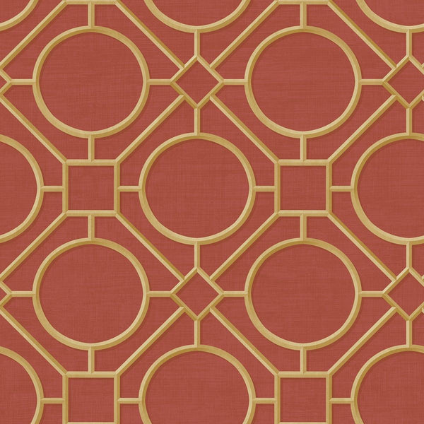 Seabrook Silk Road Trellis Metallic Gold And Crimson Wallpaper