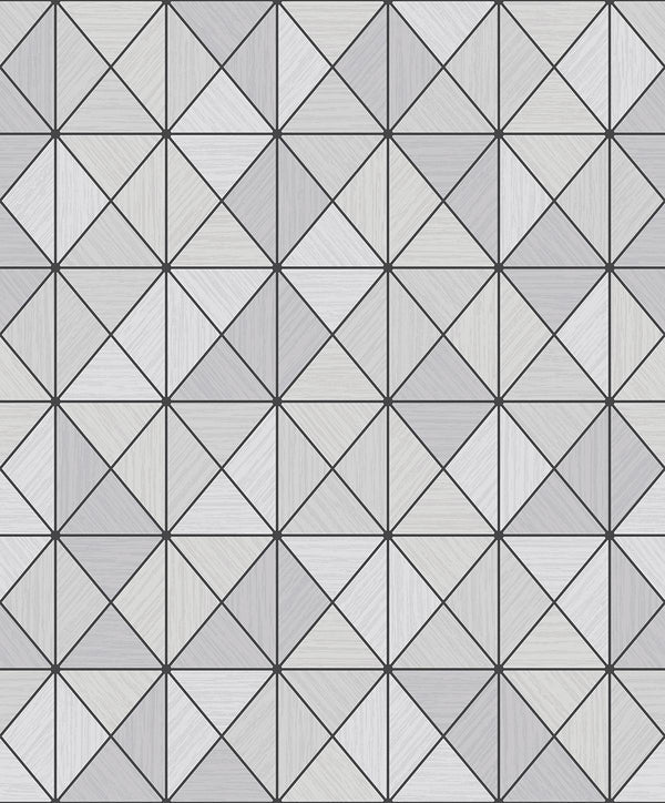 Seabrook Metallic Geo Metallic Silver And Ebony Wallpaper