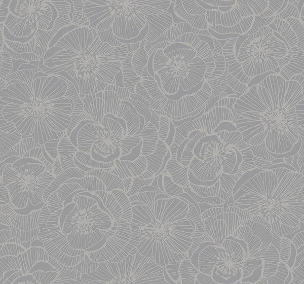Seabrook Graphic Floral Metallic Silver Wallpaper