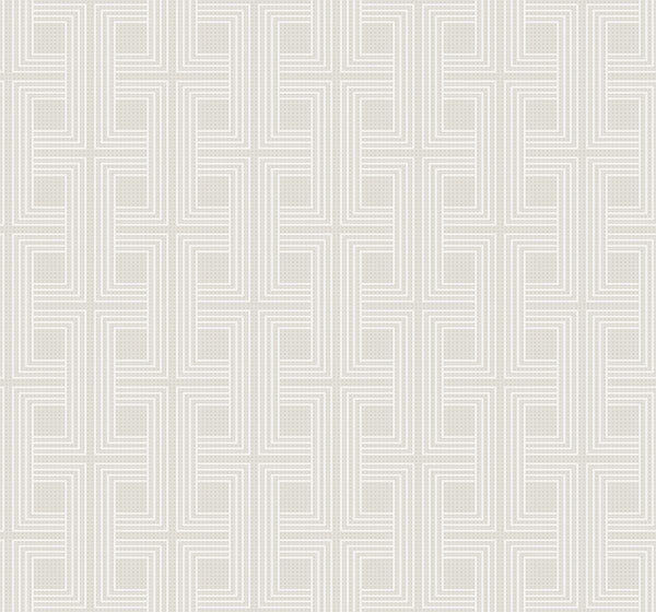Seabrook Interlocking Squares Metallic Tan And Off-White Wallpaper