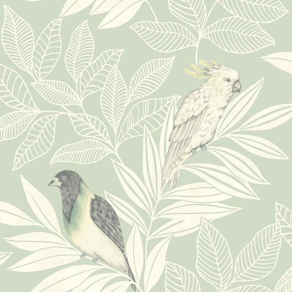 Seabrook Paradise Island Birds Mint And Ivory Wallpaper