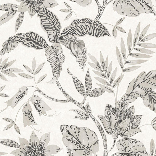 Seabrook Rainforest Leaves Ivory And Stone Wallpaper