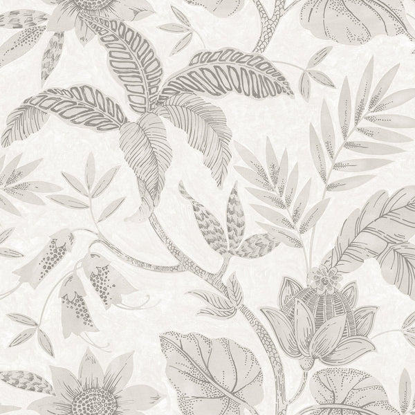 Seabrook Rainforest Leaves Ivory And Daydream Gray Wallpaper