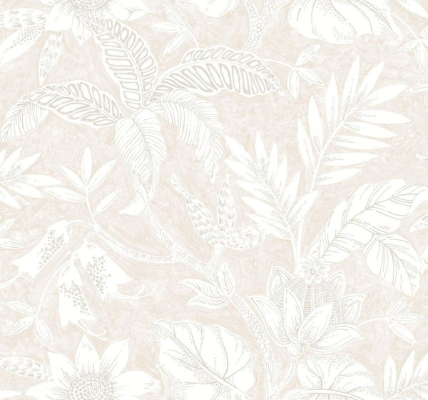 Seabrook Rainforest Leaves Sand Dune And Brushed Taupe Wallpaper