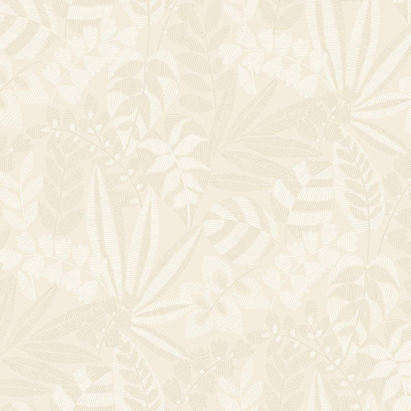 Seabrook Botanica Striped Leaves Sand Dune And Ivory Wallpaper