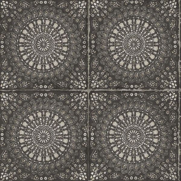 Seabrook Mandala Boho Tile Brushed Ebony And Stone Wallpaper