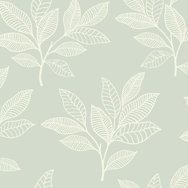 Seabrook Paradise Leaves Mint Wallpaper