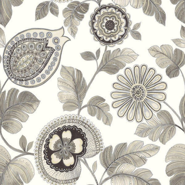 Seabrook Calypso Paisley Leaf Stone And Latte Wallpaper