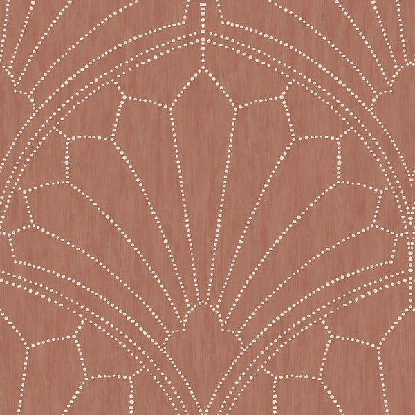Seabrook Scallop Medallion Redwood And Ivory Wallpaper