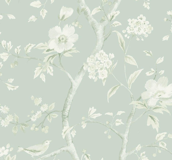 Seabrook Southport Floral Trail Sea Glass And Ivory Wallpaper